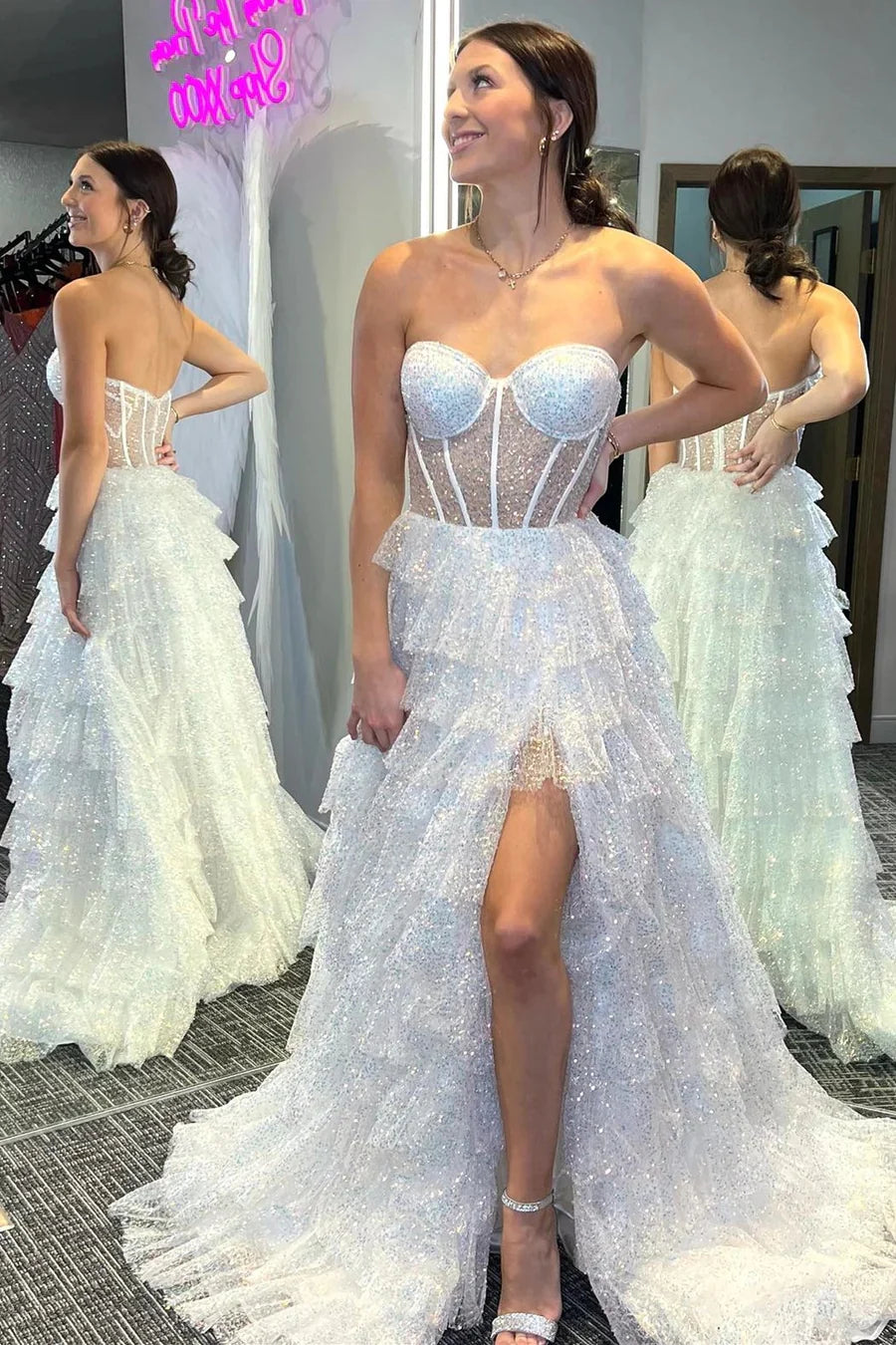 Daily Deals romantic dressromantic dressSweetheart Strapless A-Line Tiered Sequins Prom Dress