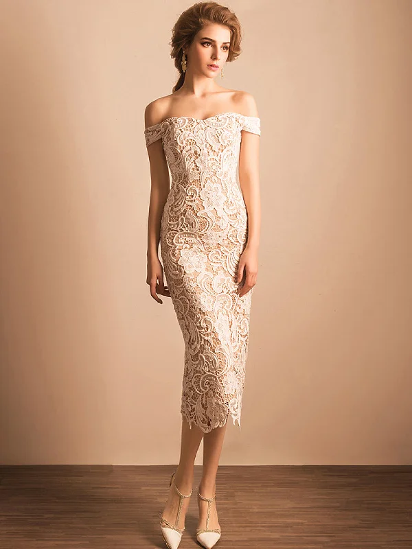 Online Specials Chic Prom Dresses Sheath/Column Off-the-shoulder Long Lace Prom Dress/Evening Dress JKL230