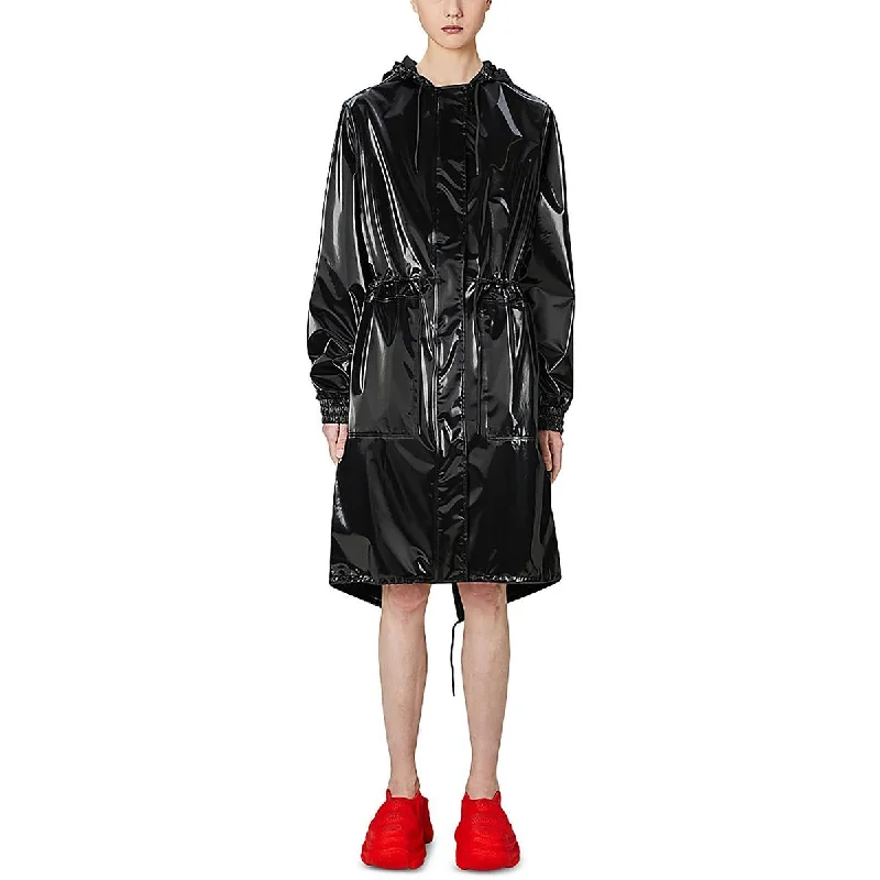Price Break trendy casual outerwearWomens Faux Leather Hooded Raincoat