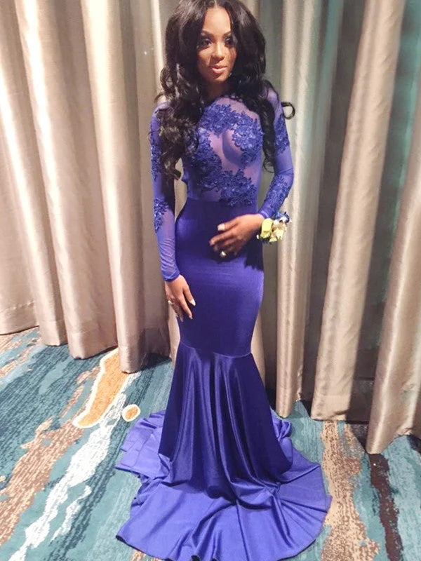 While Supplies Last Mermaid prom dress Appliques Long Sleeve 2022 Long Prom Dress Evening Dress MK0500