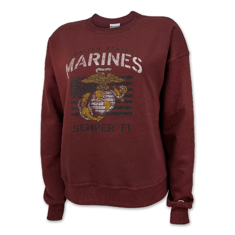 Super Sale retro sports hoodieMarines Champion Ladies Vintage Stencil Crewneck (Maroon) Super Sale retro sports hoodieMarines Champion Ladies Vintage Stencil Crewneck (Maroon)