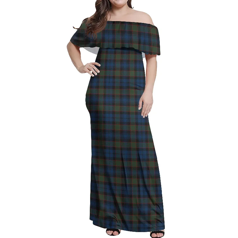 Price Reduction Riddoch Tartan Off Shoulder Long Dress