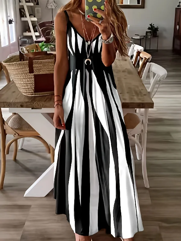 Deal Frenzy Geo Print V Neck Dress, Casual Spaghetti Strap Sleeveless Dress