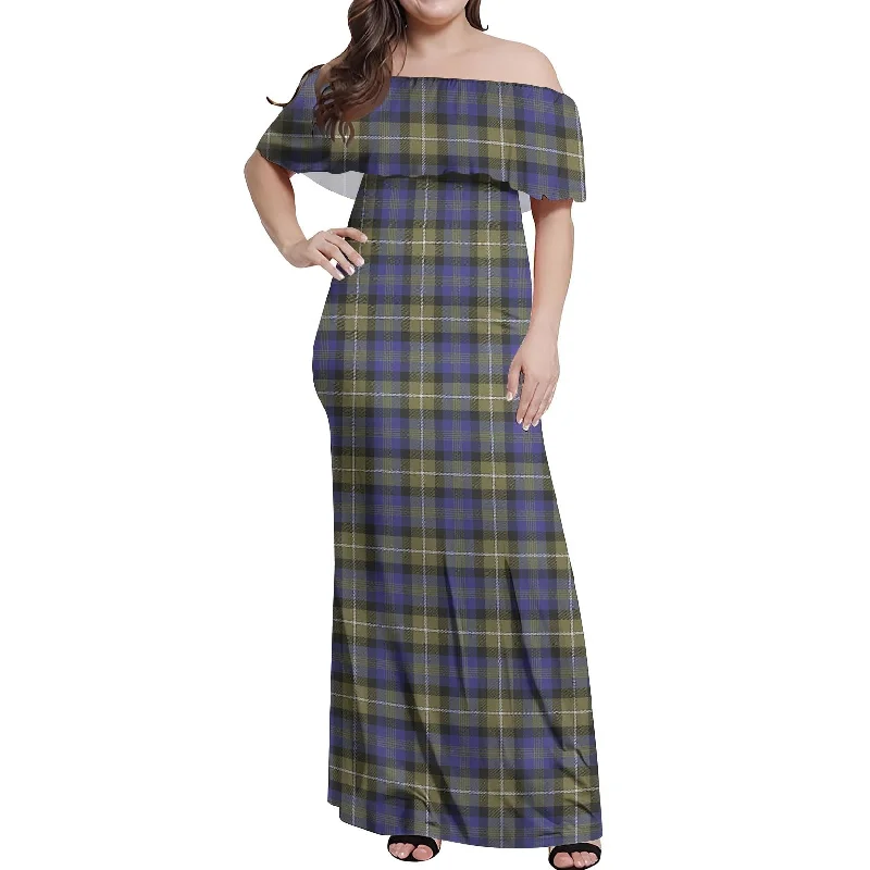 Price Reduction Rennie Tartan Off Shoulder Long Dress