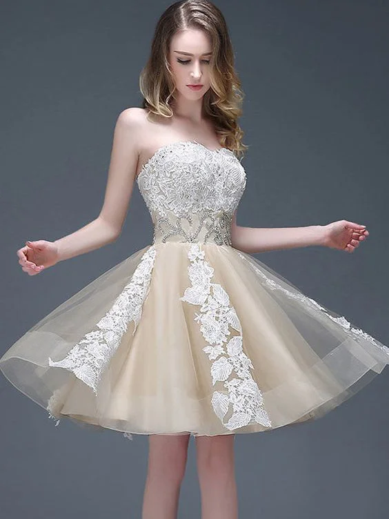 Don't Miss Homecoming Dress Cute Sweetheart Champagne Dress Short Prom Dress Party Dress JK255