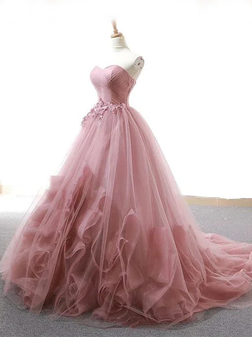Inventory Reduction Ball Gown Prom Dresses Sweetheart Sweep Train Dusty Pink Long Fairy Prom Dress JKL1372
