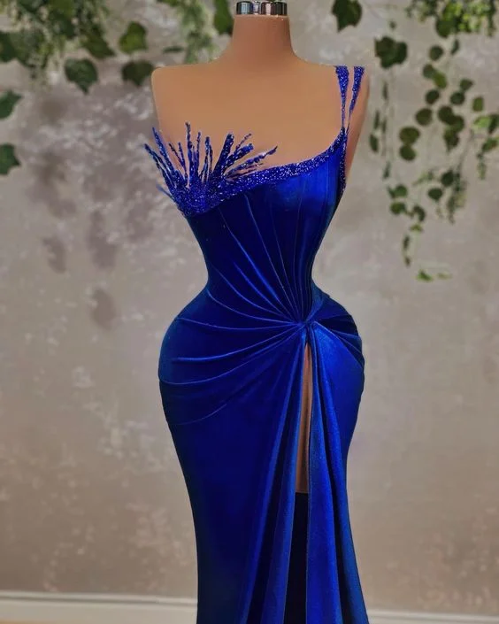 Savings Galore form-fitting dressform-fitting dressGlamorous Royal Blue Velvet Evening Dress, Unique Design Straps Evening Gown With High Split Y719 Savings Galore form-fitting dressform-fitting dressGlamorous Royal Blue Velvet Evening Dress, Unique Design Straps Evening Gown With High Split Y719