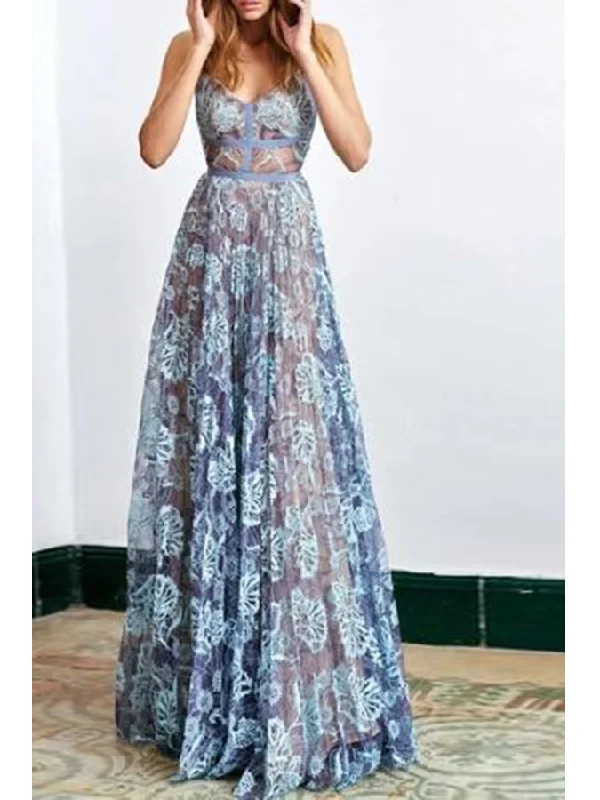 Early Bird Discount Chic Prom Dresses Spaghetti Straps Floor-length Lace Sexy Prom Dress/Evening Dress JKL188