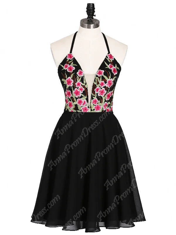 Members Only Little Black Dress Open Back Homecoming Dresses  Embroidery Short Prom Dress Party Dress JKS326