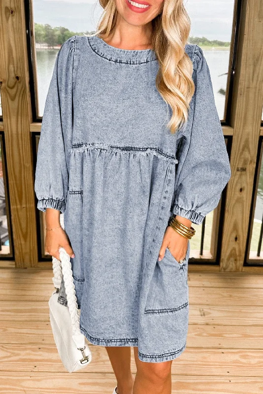 Amazing Deals Beau Blue Light Wash High Waist Loose Fit Denim Mini Dress