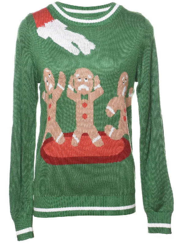 Don't Wait sporty outerwearGreen Christmas Jumper - M