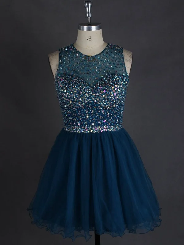 Time-Limited Offer Sexy Homecoming Dress Scoop Tulle Rhinestone Short Prom Dress Party Dress JK284