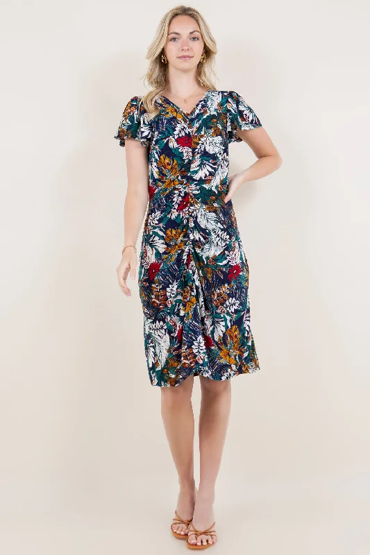 Reduced Prices silk dresssilk dressANGEL SLEEVE SHIR V NECK MIDI DRESS - D3473-A4371-2-JQITY