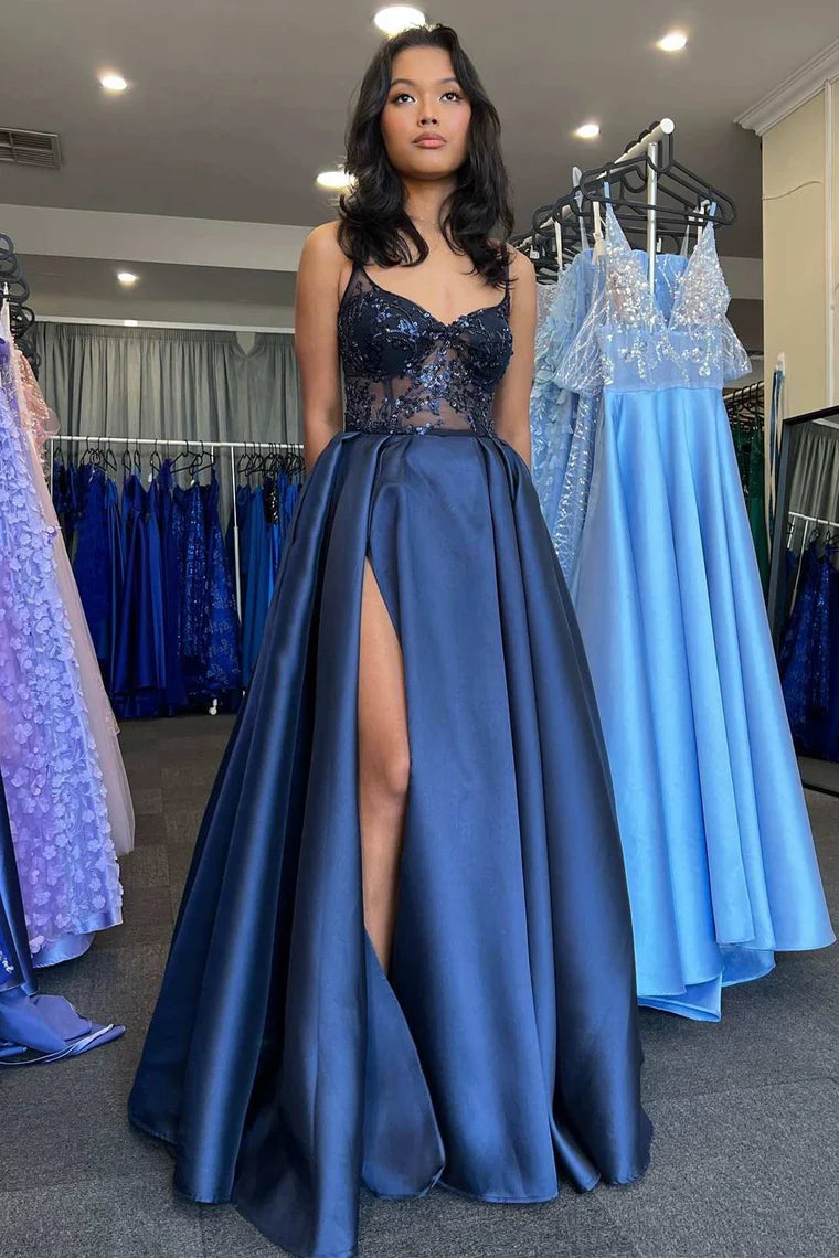 Bonus Savings trendy dresstrendy dressSheer Empire Appliques Spaghetti Straps A-Line Prom Dress