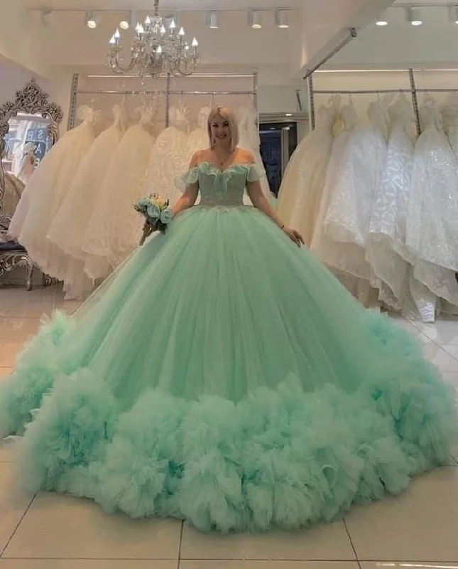 Price Slash long-sleeve floral dresslong-sleeve floral dressCharming Sage Green Tulle Ball Gown,Sweet 16 Dress Y4996
