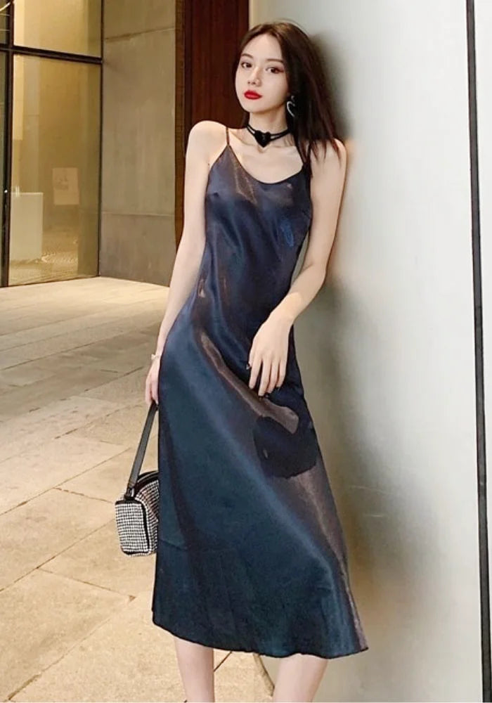 Fantastic Deals summer dresssummer dressNavy Blue Satin Bridesmaid Dress