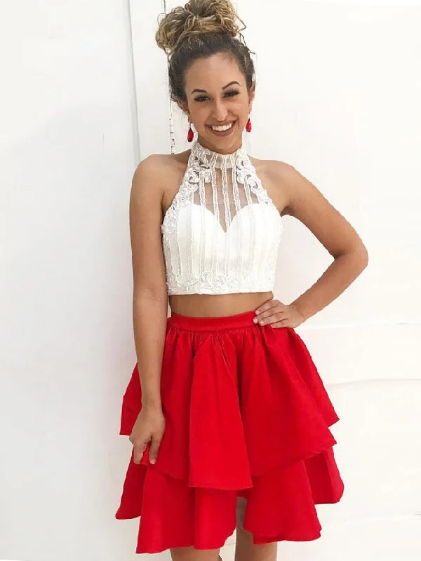 Reduced Prices Sparkly Two Piece Homecoming Dresses White and Black Short Prom Dress Party Dress JK634