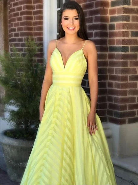 Quick Sale Beautiful Prom Dresses Aline Spaghetti Straps Chic Long Simple Yellow Prom Dress JKL1280