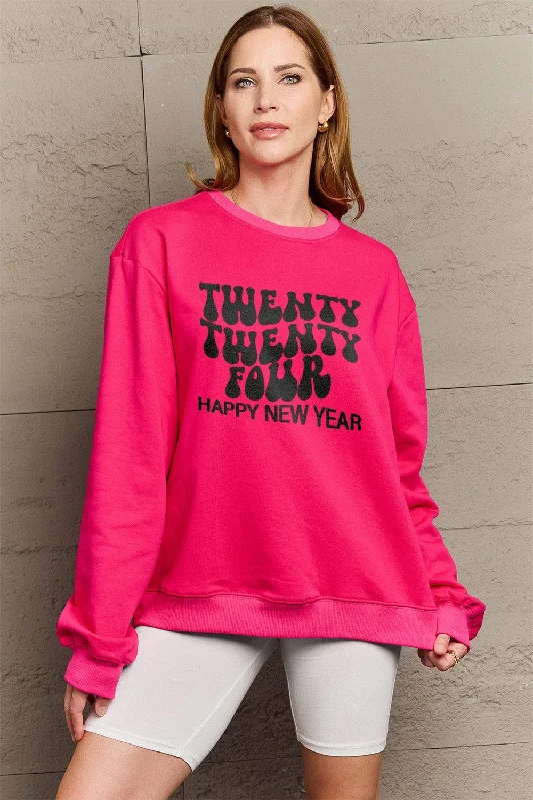 Great Deals cool activewear hoodieSimply Love Full Size TWENTY TWENTY FOUR HAPPY NEW YEAR Dropped Shoulder Sweatshirt