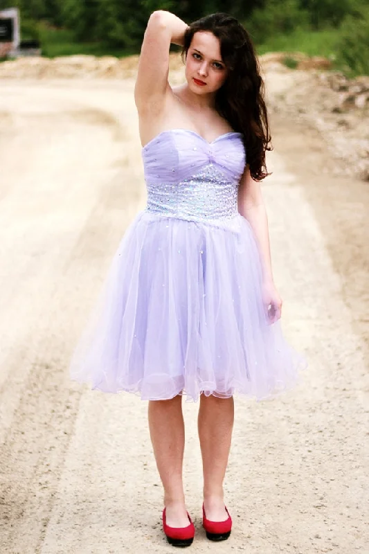 Referral Discount A-line Sweetheart Knee Length Tulle Rhinestone Prom Dress