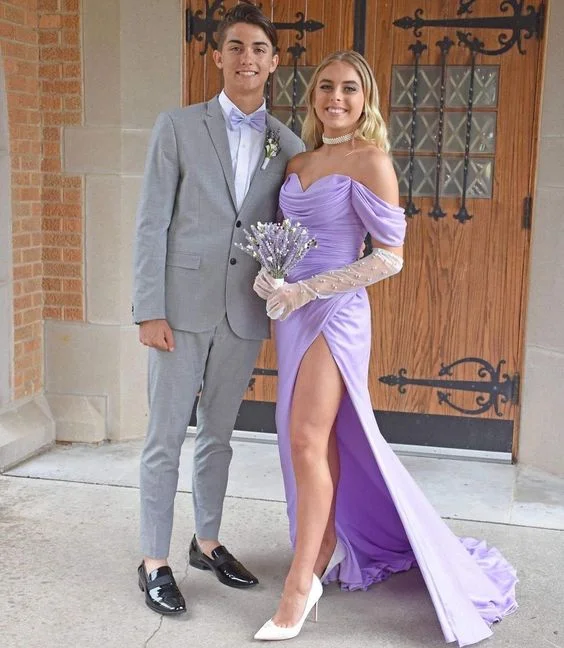 Don't Wait wrap dresswrap dressLilac Off The Shoulder Pleated Side Slit Long Prom Evening Dresses Y1287