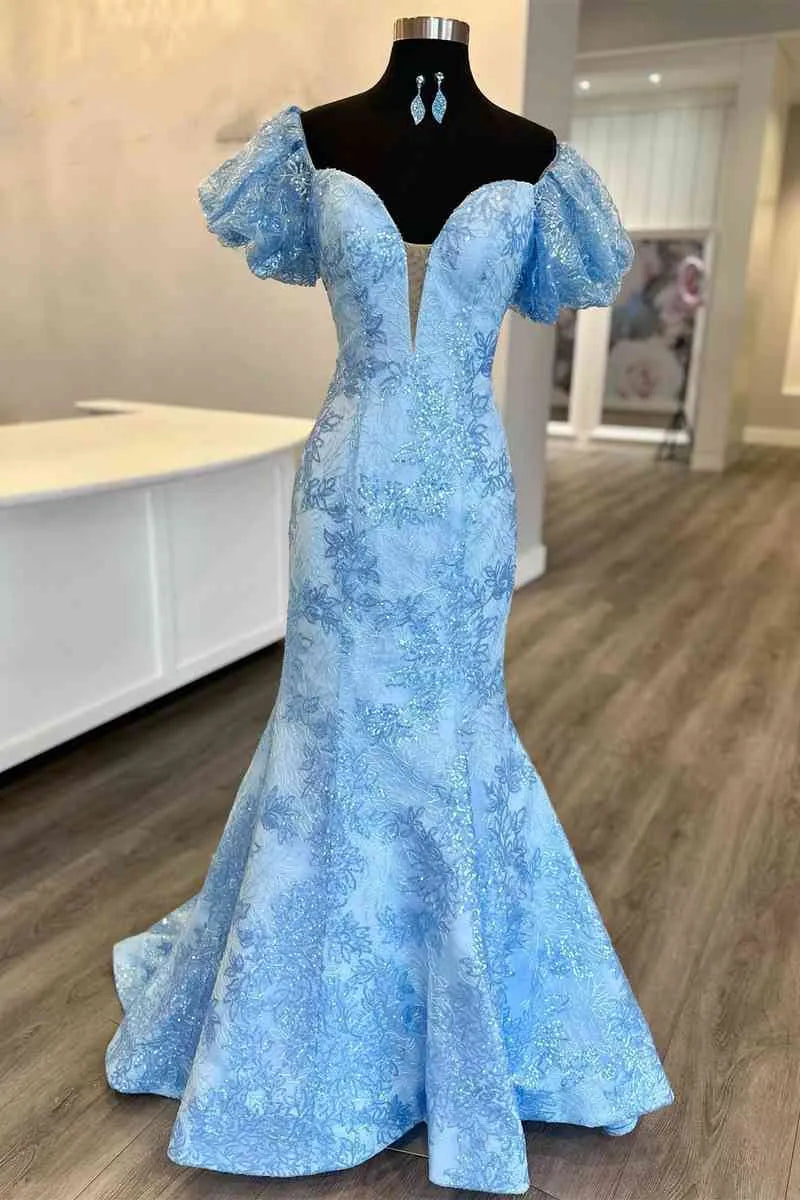 Early Bird Discount bohemian dressbohemian dressSweetheart Short Sleeves Appliques Mermaid Prom Dress