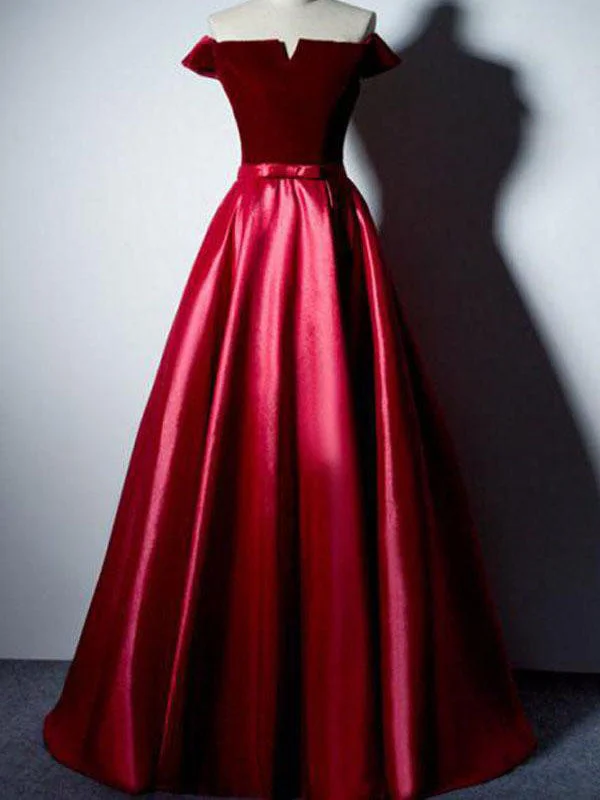 Markdown Madness Chic Prom Dresses Off-the-shoulder Sexy Velvet Long A Line Prom Dress JKL842
