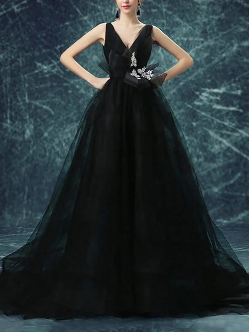 Blowout Sale Black Backless Prom Dresses Straps A-line Sweep/Brush Train Prom Dress/Evening Dress JKL199