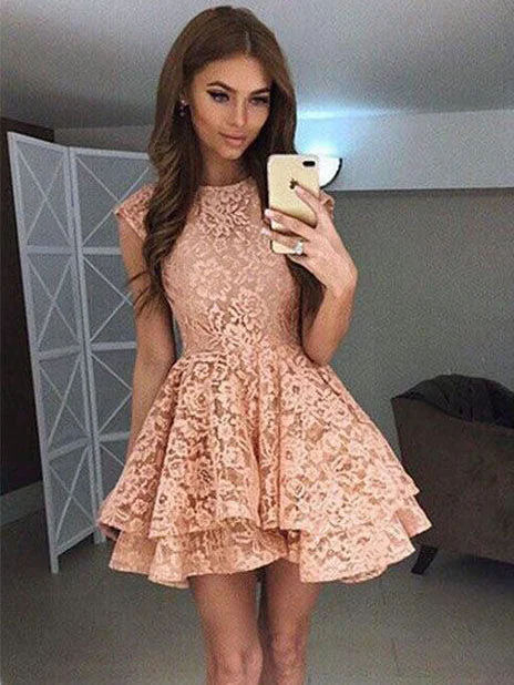 Take Advantage Lace Homecoming Dresses A Line Beautiful Short Prom Dress Party Dress JK695