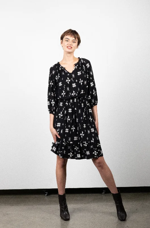 Deep Discounts trendy mini dresstrendy mini dress3/4 RAGLAN SLEEVE RUFFLED NOTCH NECKLINE DRESS - D3137-86751-0