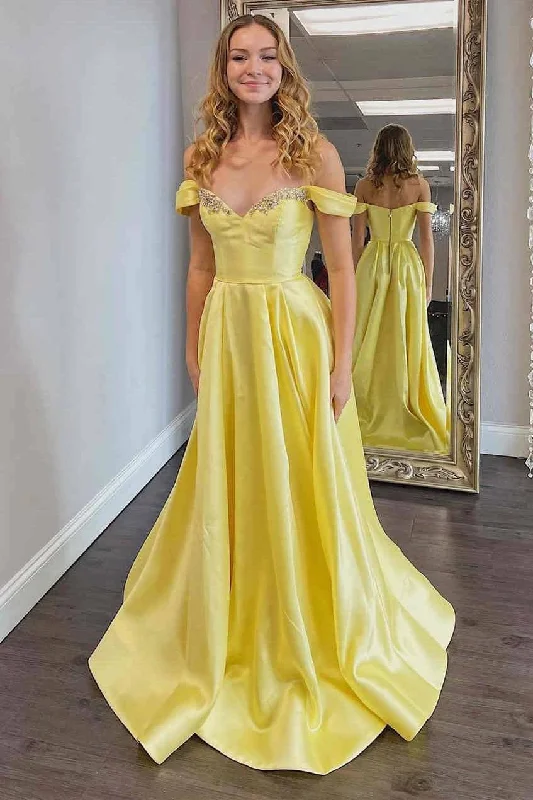 Don't Wait casual dresscasual dressOff-Shoulder Satin A-Line Beaded Party Prom Dress Don't Wait casual dresscasual dressOff-Shoulder Satin A-Line Beaded Party Prom Dress