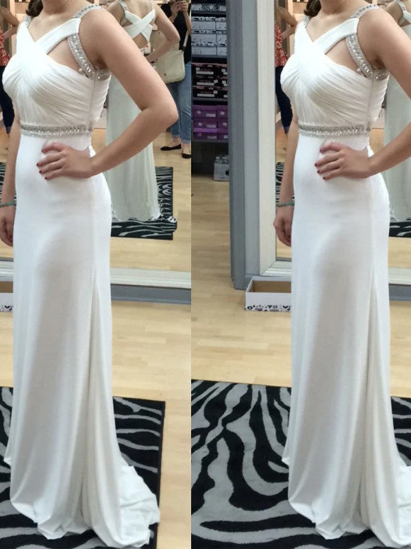 Today Only prom dresses 2022 Sheath/Column Straps Floor-length Chiffon Prom Dress/Evening Dress #MK074