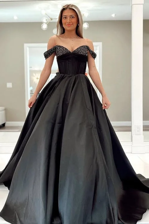 Lowest Price comfy dresscomfy dressBlack Off-Shoulder A-Line Beaded Prom Party Dress Lowest Price comfy dresscomfy dressBlack Off-Shoulder A-Line Beaded Prom Party Dress