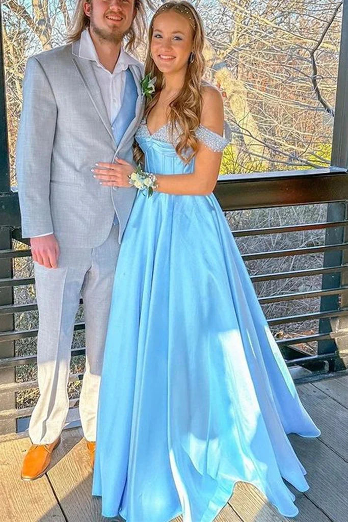 Closeout party dressparty dressOff-Shoulder Sleeveless Satin A-Line Beaded Formal Prom Dress Closeout party dressparty dressOff-Shoulder Sleeveless Satin A-Line Beaded Formal Prom Dress