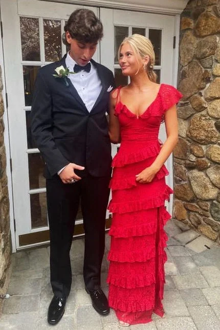 Huge Savings silk dresssilk dressRed Fitted V-Neck Sleeveless Tiered Lace Party Dress Huge Savings silk dresssilk dressRed Fitted V-Neck Sleeveless Tiered Lace Party Dress