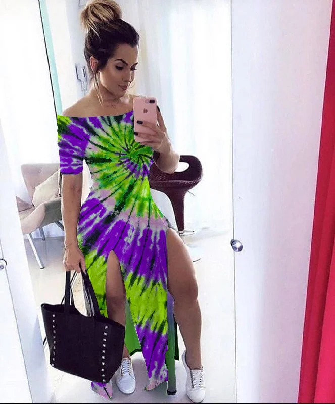 Price Rollback cocktail dresscocktail dressTie-dye one-shoulder split dress