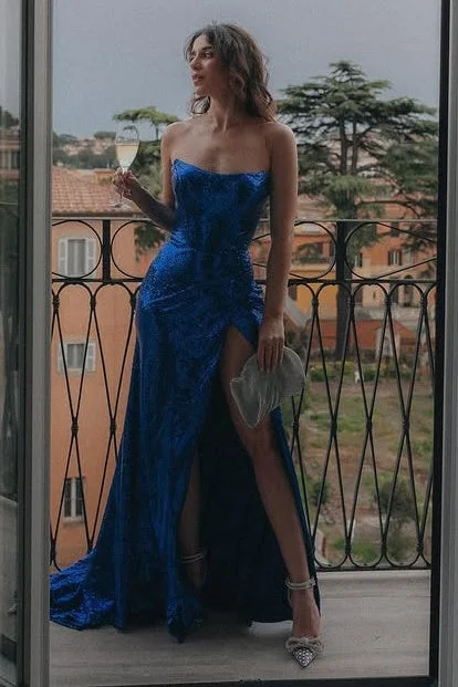 Discount Extravaganza sleek midi dresssleek midi dressSparkly Strapless Empire Sequins Prom Dress With Slit