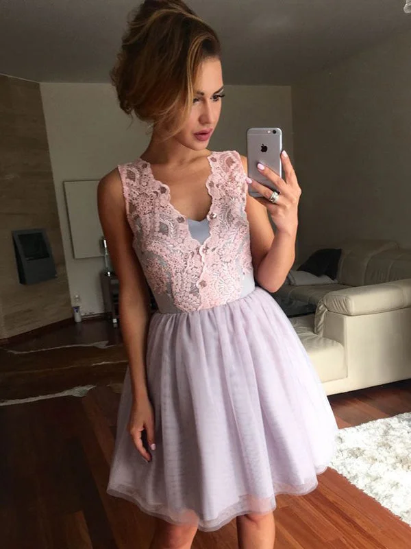 Huge Discounts Cute and Sexy Homecoming Dress Appliques Lilac Short Prom Dress Party Dress JK329