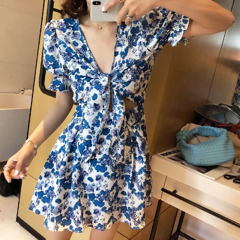 Low Prices velvet dressvelvet dressFloral puff sleeve dress