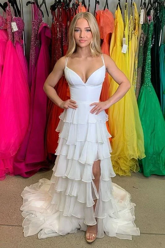 Deal Dash sleeveless dresssleeveless dressTiered Chiffon A-Line V-Neck Formal Prom Dress With Slit Deal Dash sleeveless dresssleeveless dressTiered Chiffon A-Line V-Neck Formal Prom Dress With Slit