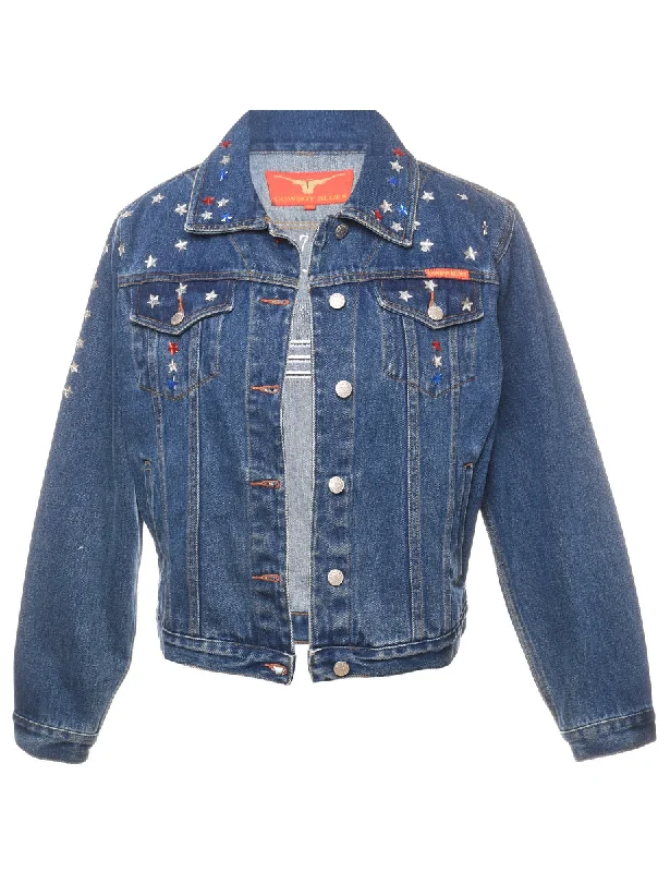 Sale Event padded puffer coatDark Wash American Flag Design Denim Jacket - M