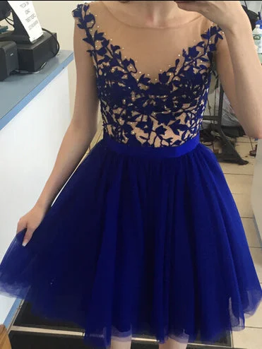 Great Deals Chic Homecoming Dress Sexy Royal Blue Appliques Short Prom Dress Party Dress JK346