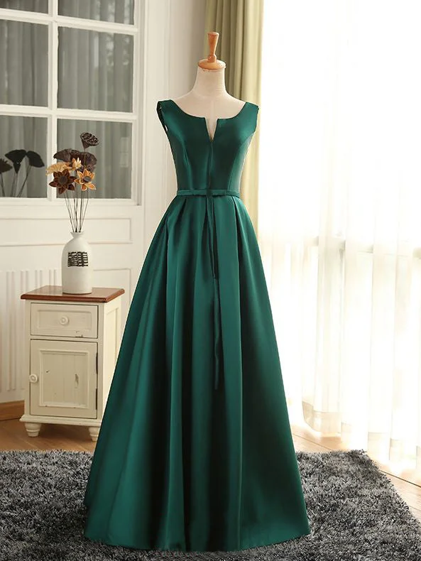 Price Meltdown Cheap Prom Dresses Sexy Scoop Dark Green Satin Long Prom Dress/Evening Dress JKL259