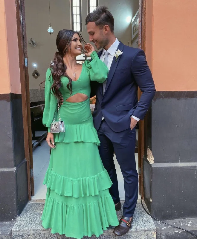 Huge Discounts floral dressfloral dressElegant Green Mermaid Prom Dress With Long Sleeves Y5020