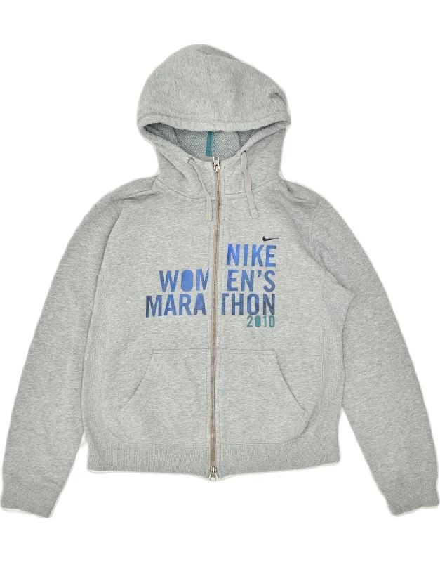 Inventory Reduction chic workout hoodieNIKE Womens Oversized Graphic Zip Hoodie Sweater UK 16 Large Grey Cotton