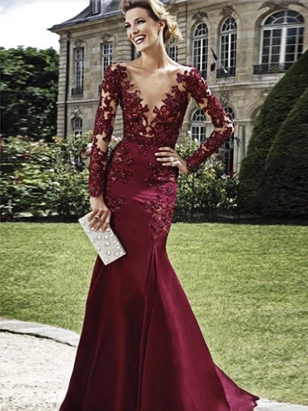Limited Availability Burgundy Sheath Column V-neck Elastic Woven Satin Prom Dress Evening Dress MK083