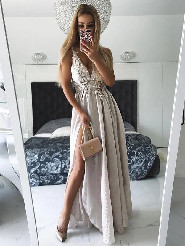 Early Access Sexy Prom Dresses with Slit Appliques Long Prom Dress/Evening Dress JKS116